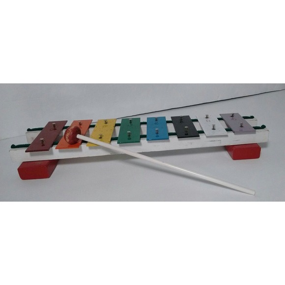 The Unbranded Brand Other - Vintage‎ Toy Xylophone Metal and Wood 8 Key/One Octave With Mallet